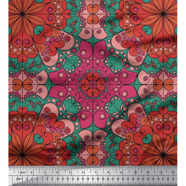 Soimoi Poly Georgette Fabric Mandala Kaleidoscope Print Fabric by Yard 52 Inch Wide