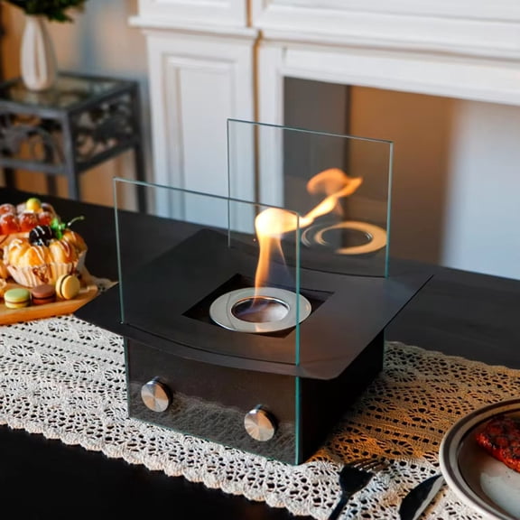 WIFKLSIIPG Cheminée de Bureau en Forme de Capuchon Cheminée avec Flamme Véritable Poêle Extérieur Cheminée Polygonale en Métal Noir