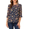 thumbnail image 1 of INSPIRE CHIC Women's Tops 3/4 Sleeves Ruffle Hem Floral Chiffon Shirt Blouses XS Navy, 1 of 7