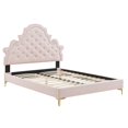 thumbnail image 2 of Fabric Upholstered Queen Size Tufted Bed with Gold Metal Legs Light Pink, 2 of 7