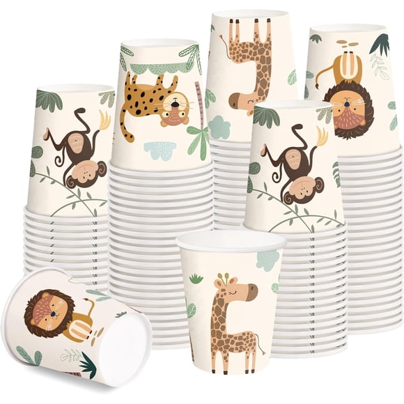 RUSPEPA Disposable Paper Cups 9oz - 100 Pack Animals Design Printed Paper Coffee Drinking Cups, Thickened Paper Style for Hot/Cold Beverages, Home, Office and Party Supplies