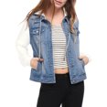 thumbnail image 2 of Allegra K Women's Denim Jacket Button Down Long Sleeve Drawstring Hood Jean Jackets S Sky Blue, 2 of 7