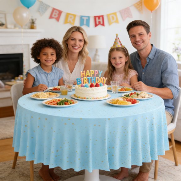 Djiypn 1 Pce Nappe Ronde, 83 Pouces Couleur Unie Imperméable et Anti-Déversement, Nappe Jetable en Plastique, Nappe Durable pour Fête pour Salle à Manger, Buffet, Pique-Nique, Événements Extérieurs