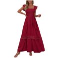 thumbnail image 2 of Wiyuqeen Robes d'Été en Dentelle pour Femmes à Manches à Volants, Robe Tunique Smockée, Robe Maxi à Carreaux à Encolure Carrée, Robes Fluides pour les Vacances, 2 of 9