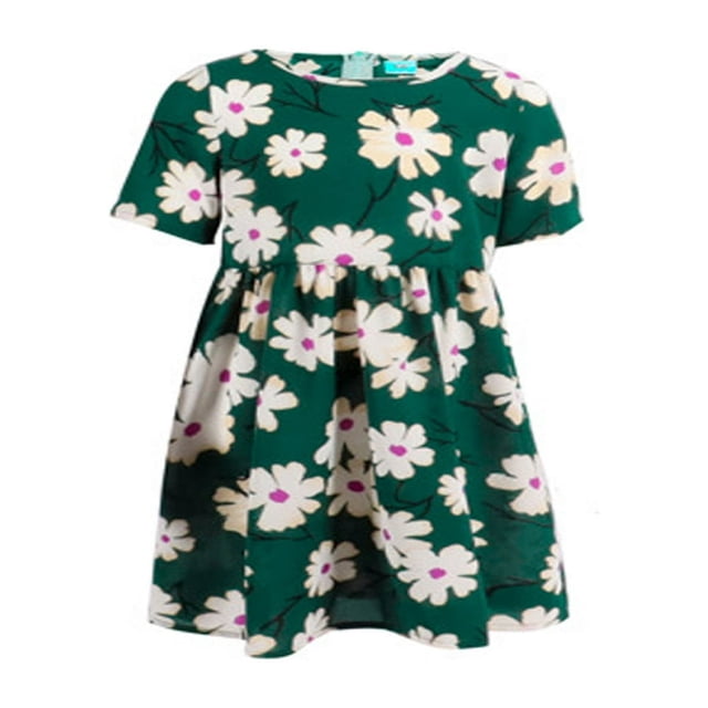 Mother Daughter Matching Dress Flower Short Sleeve High Waist Dress