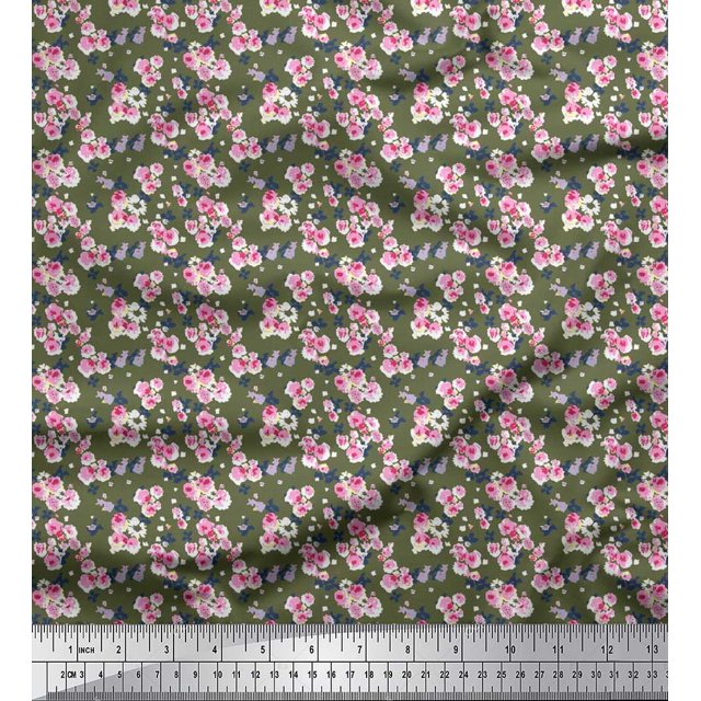 Soimoi Polyester Crepe Fabric Flower Artistic Print Fabric by The Yard 52 Inch Wide