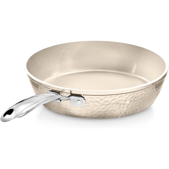 Gotham Steel Hammered Cream 12 inch Nonstick Ceramic Fry Pan Induction Oven Dishwasher Safe Skillet