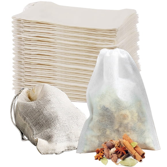 50 Pcs Spice Bags for Cooking Soup Reusable Drawstring Bag Tea Bags Unbleached Cheesecloth Bag for Straining Making Tea