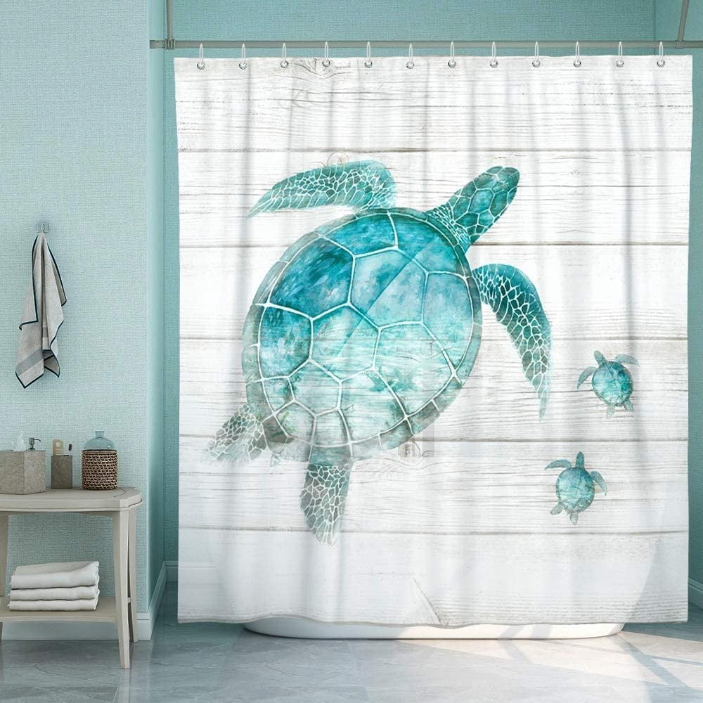 Shower Curtains, Fabric Shower Curtain Liner Ocean Shower Stall Curtain with 12 Hooks for Home Hotel Machine Washable Curtain Waterproof Bathroom Shower Curtain (72" X 72")
