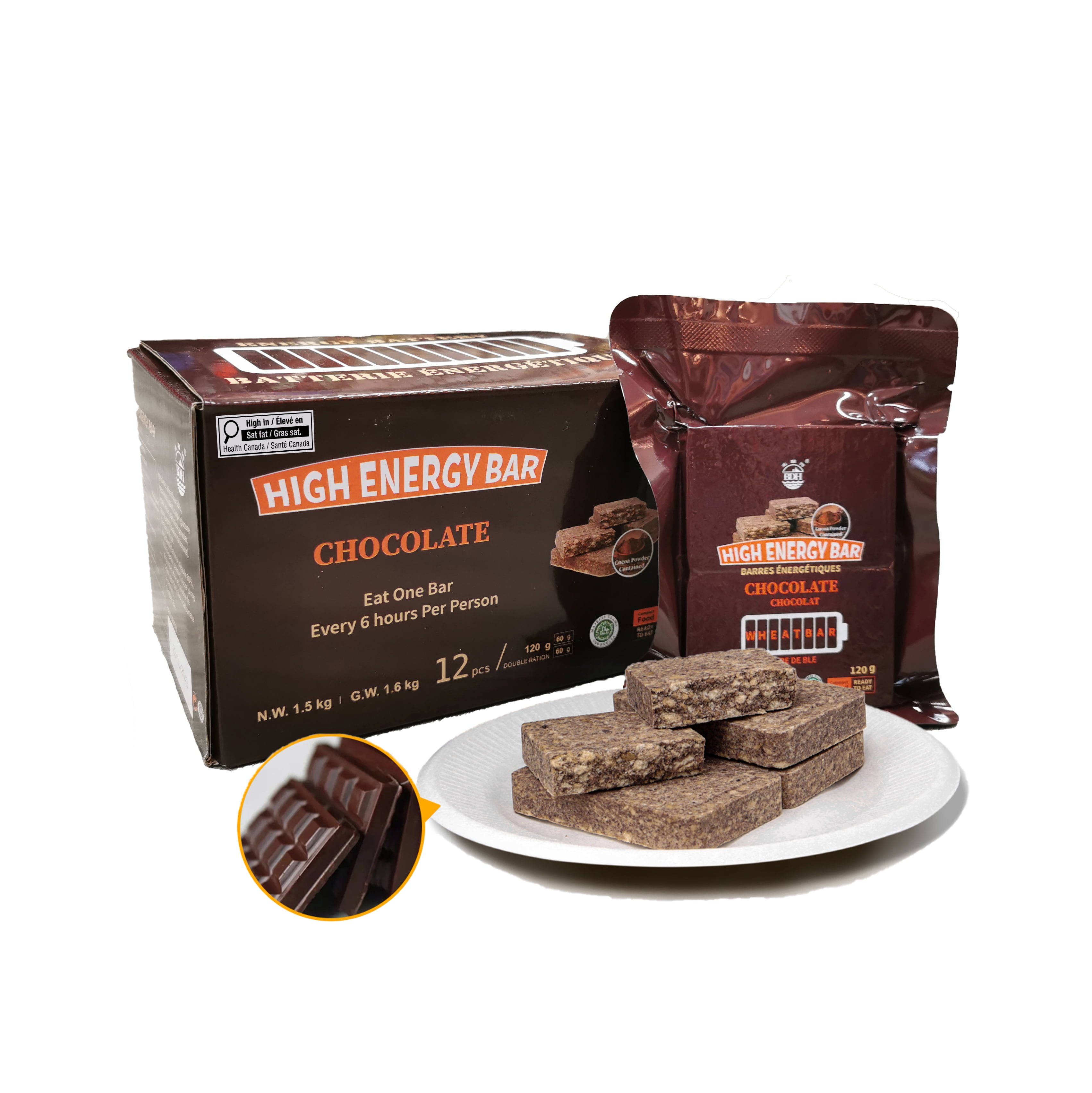 BDH High Energy Bar Chocolate Flavor 6840Calorie | 1.44kg/12bags Emergency Survival Food Ration Bar Compressed Biscuits MRE for Outdoor Camping Emergency Disaster Preparedness Long Shelf Life