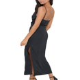 thumbnail image 4 of MesaSe Femmes Col Capot Bretelles Spaghetti Midi Robe Côté Fendue Sans Manches Dos Froncé Bodycon Formelle Longues Robes, 4 of 5