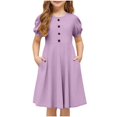 thumbnail image 3 of RXIRUCGD 2025 Vêtements d'Été pour Enfants Filles Robe d'Été Couleur Unie Col Rond Manches Courtes Robe Décontractée et Confortable pour Adultes, 3 of 6