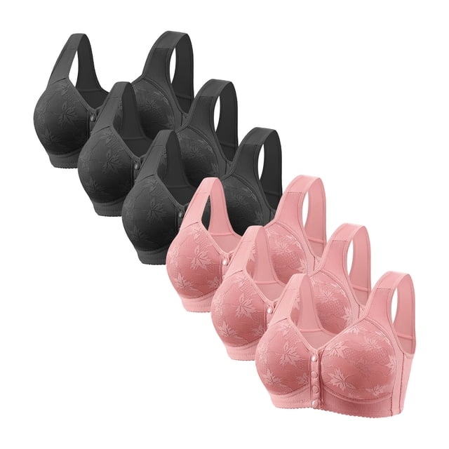Posijego Women's Front Closure Bra 6 Pack Womens Plus Size Wireless Push up Full Coverage Everyday Bralettes