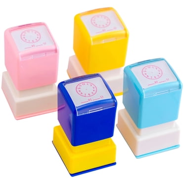 4 Pcs Tampons d'Horloge pour Enfants Tampons de Souvenirs de Fête Tampons à Encre Auto-Adhésive Tampons d'Apprentissage de l'Horloge (Style Aléatoire)