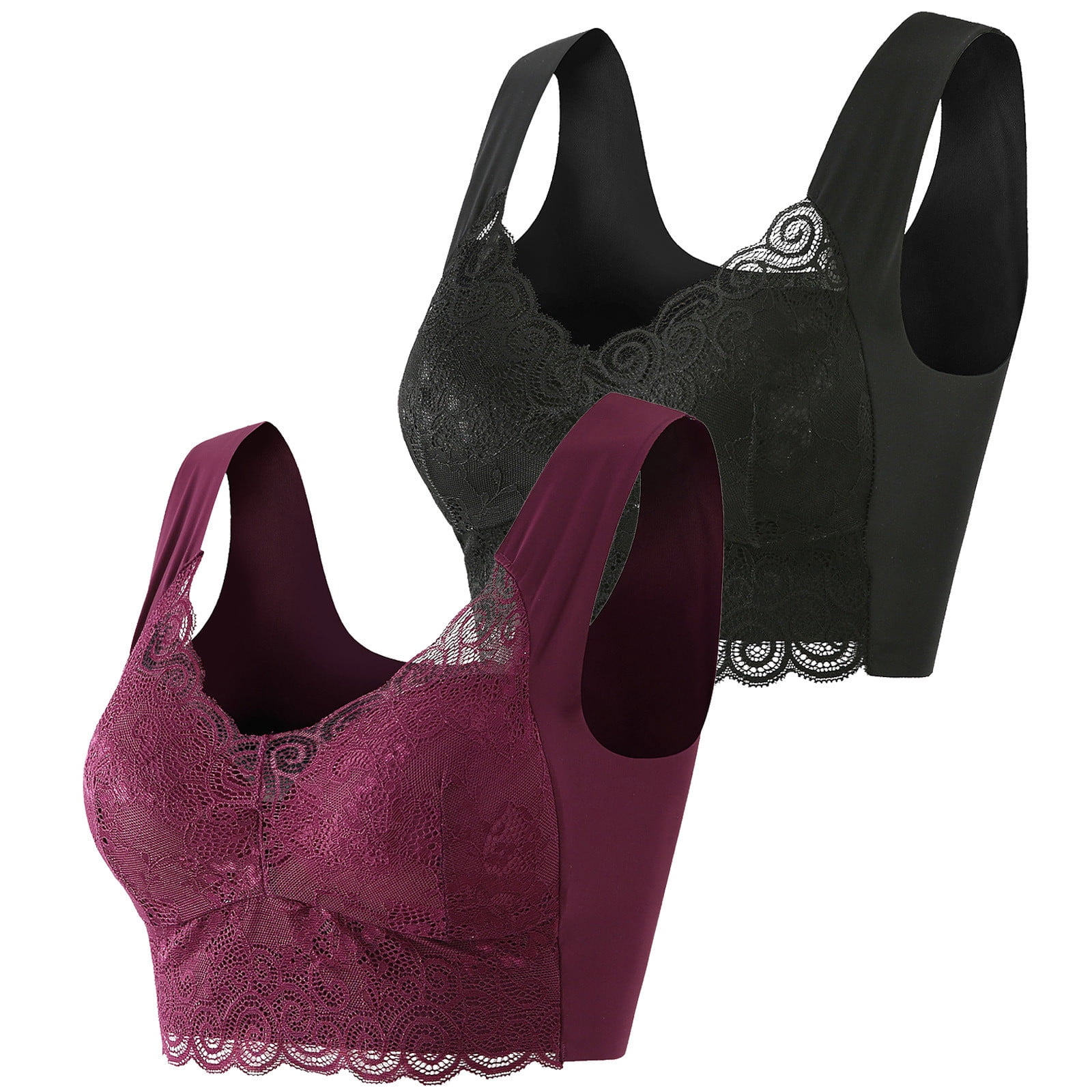 Timegard 2pc Plus Size Bras for Women No Underwire Lace Full Support Back Smoothing Comfort Daily Bras