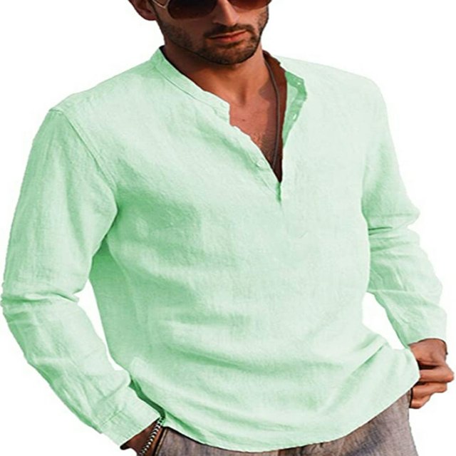 Chemise Homme Col Montant Manches Longues Chemises Hommes