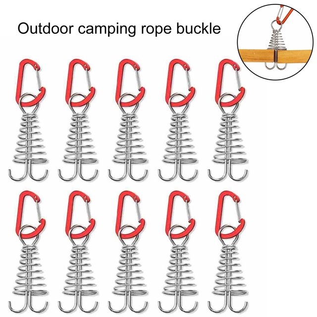 Octopus Deck Peg Spiral Shaped Adjustable Spring Durable Outdoor Camping Octopus Rope Buckle with Carabiner Hook for Hiking