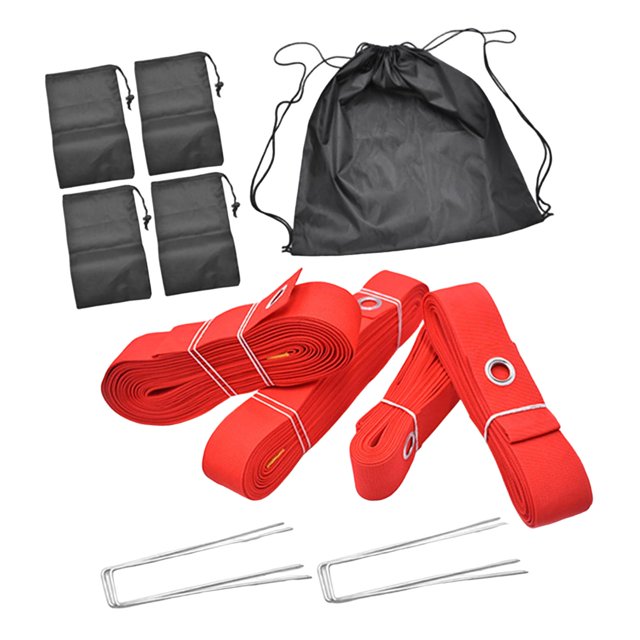 Lipstore Ensemble d'Accessoires pour Lignes de Terrain de Volleyball de Plage Sangle en Sangle 16 m et 8 m Rouge