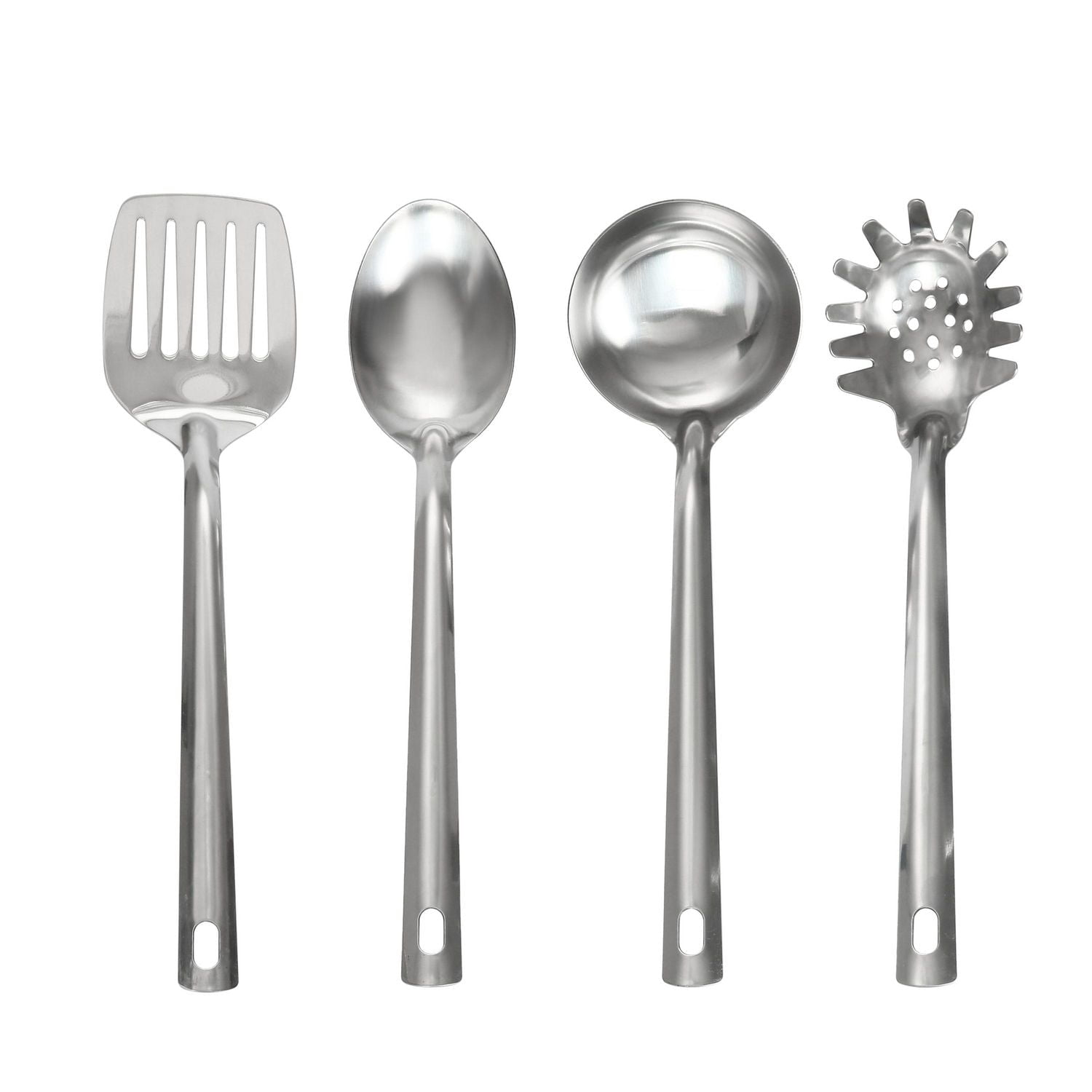 Mainstays Stainless Steel 4-Piece Kitchen Utensil Set, Spatula, Slotted Spoon, Ladle and Pasta Spoon
