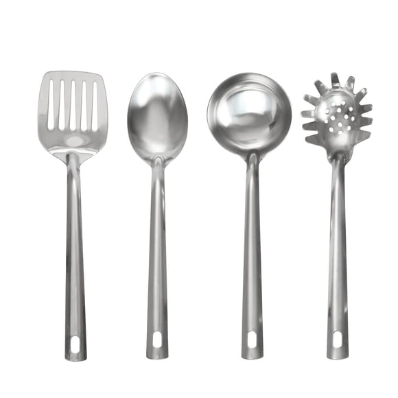 Mainstays Stainless Steel 4-Piece Kitchen Utensil Set, Spatula, Slotted Spoon, Ladle and Pasta Spoon