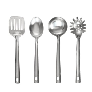 Mainstays Stainless Steel 4-Piece Kitchen Utensil Set, Spatula, Slotted Spoon, Ladle and Pasta Spoon