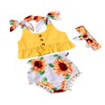 thumbnail image 3 of Infant Baby Girls Clothes Set Ruffle Crop Seeveless Tops +Sunflower Shorts +Headband Summer, 3 of 10