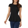 thumbnail image 4 of INSPIRE CHIC Women's Peplum Tops Cap Sleeve Round Neck Solid Color Blouses L Black, 4 of 6