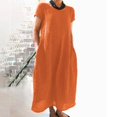 thumbnail image 2 of Kcodviy Robe Midi d'Été Confortable et Ample pour Femme avec Fente, Couleur Unie, Robe à Manches Courtes pour Femmes, Robe Longue Décontractée, 2 of 6
