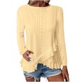 thumbnail image 1 of Plebaso Women's Long Sleeve Eyelet Tops Crew Neck Ruffle Blouses Dressy Irregular Hem Womens Spring Shirts, 1 of 7