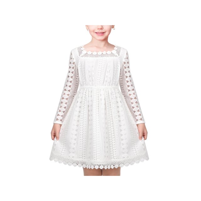 Flower Girls Dress White Lace Square Party Pageant Wedding Vintage Formal 6 Years