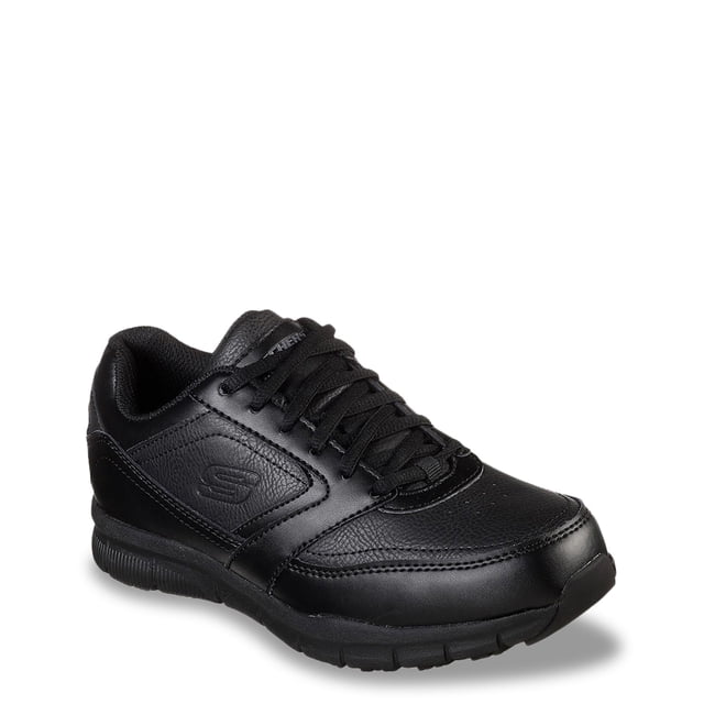 Skechers pour Femmes Nampa - Wyola Espadrille Noire, Conçue pour le Confort et la performance. Dotée d'Une Tige Synthétique, d'Une Fermeture à Lacets, d'Un Bout Rond, d'Une construction Sécuritaire contre les Dangers Électriques Homologuée ASTM 2413-09, d'Une Conception Relaxed Fit®, d'Un Col et d'Une Languette Rembourrés, d'Une Doublure en Tissu, d'Une Semelle Intérieure Rembourrée en Mousse Mémoire Amovible, d'Une Semelle Intermédiaire Atténuant les Chocs et d'Une Semelle Extérieure en Caoutchouc Antidérapante. Idéale