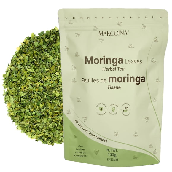 Moringa Herbal Tea 100g by MARCOINA - Cut Leaves, Loose, Caffeine-Free (3.53 oz)