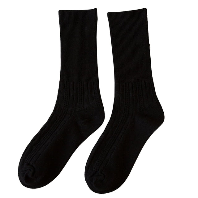 Breezora Winter Cable Knit Socks For Women Cozy Thick Stacked Socks With Non-Slip Design Black