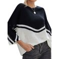 thumbnail image 3 of Women Colorblock Crew Neck Batwing 3/4 Sleeve Knitted Top, 3 of 6