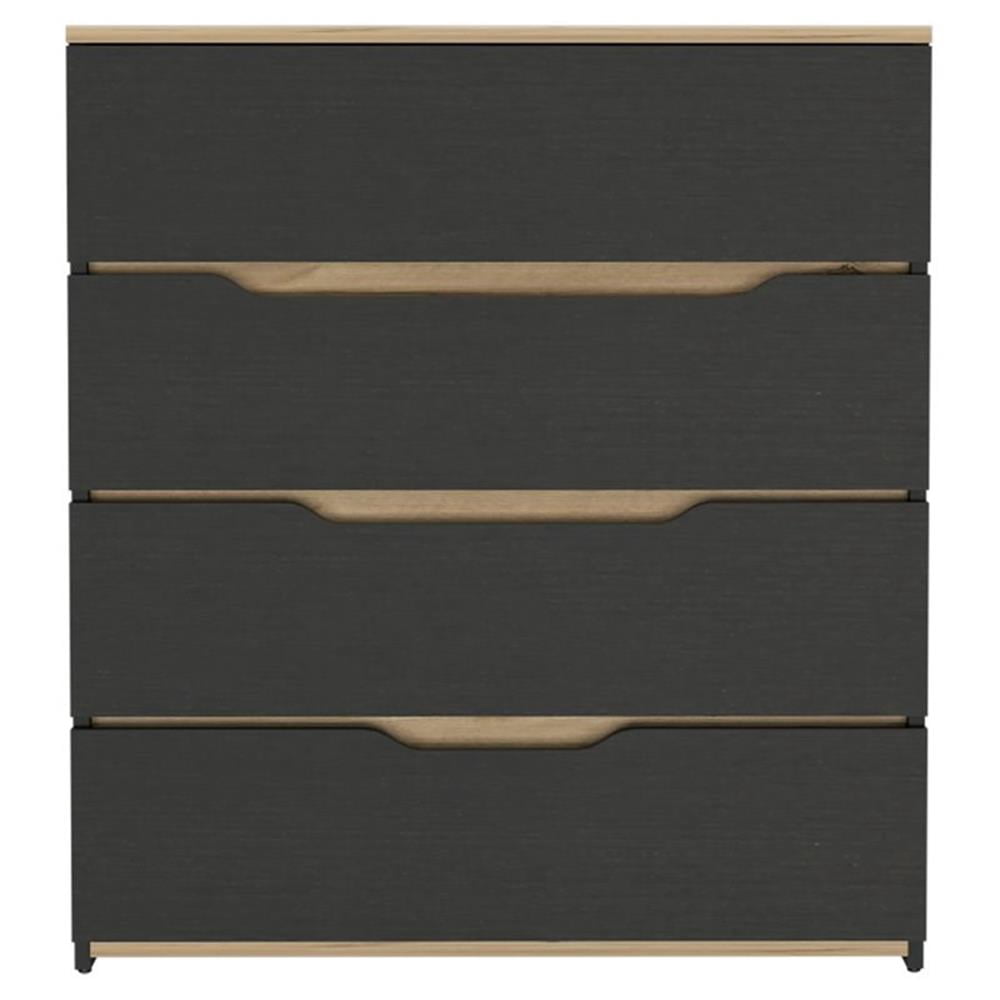 FM Furniture California Modern Commode de Chambre en Bois à 4 Tiroirs, Noir/chêne Clair