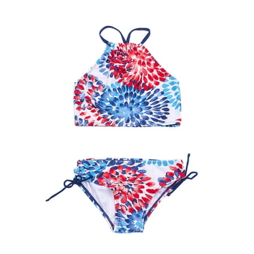 Maillots de Bain d'Été pour Filles Décontractés Tout-Petits Enfants Bébés Filles Ensemble de Maillot de Bain Mode Mignon Imprimé de Fleurs Volants Bikini 3-14 Ans