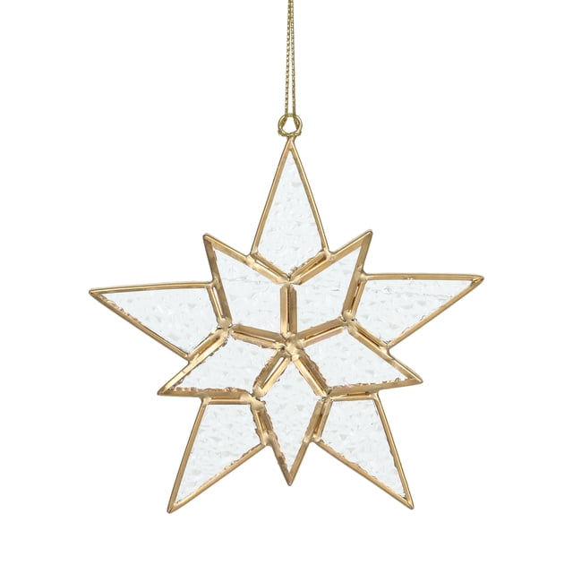 HOLIDAY TIME 4.625 Inch Glass Star Christmas Ornament, 60% Glass 5% Polyester 35% Iron Hanging Decor