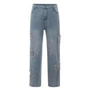 Men's Jeans Men's Fashion Brand High Street Washed Old Loose Fashion Casual Jeans Jeans Moto Homme Blue XL