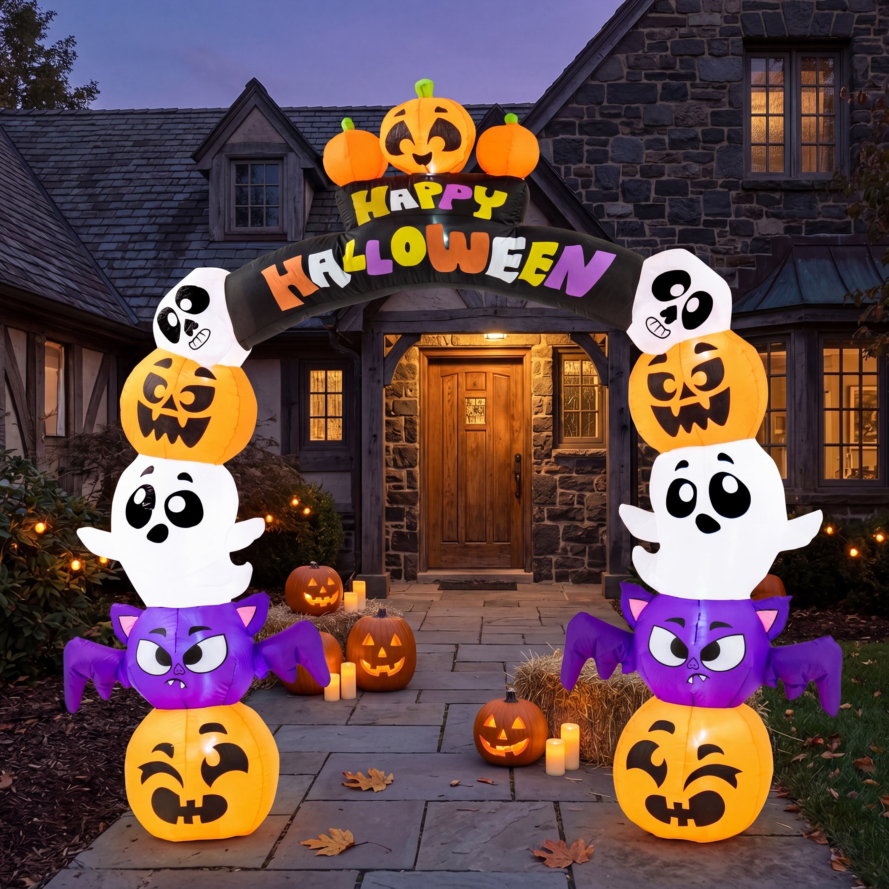 Joyfy 8 ft (244 cm) Halloween Inflatable Pumpkin Archway Outdoor Decoration,Blow Up Arch Decor for Yard with Build-in LED Lights for Yard,Garden & Party