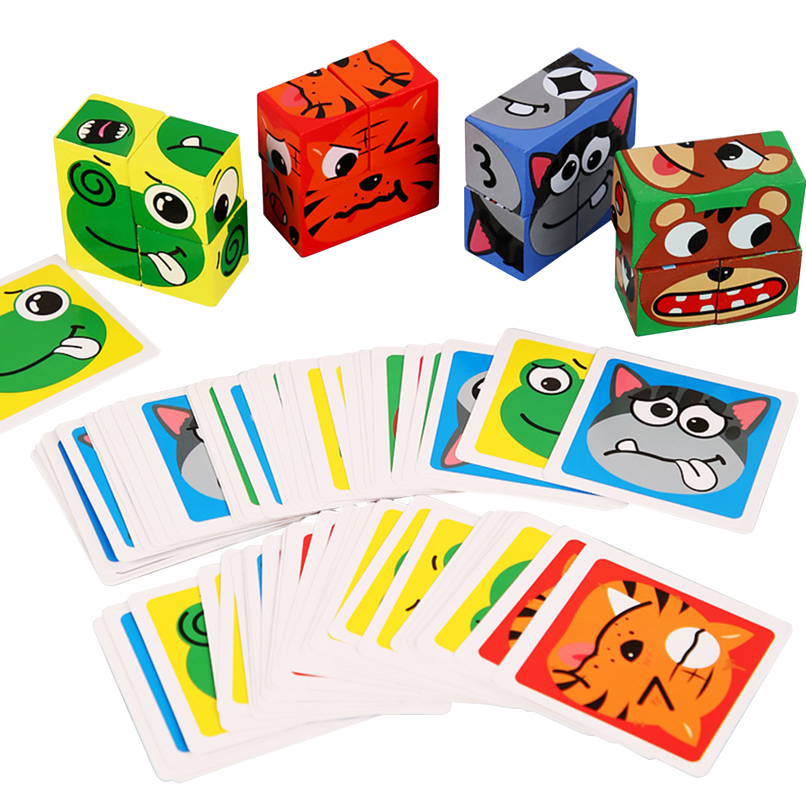 Amdohai Wooden Expression Puzzle Building Blocks Expression Matching Block Face Changing Puzzle Game Logical Thinking