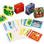 Amdohai Puzzle d'expression en bois Construction de blocs Expression Matching Block Face Change Puzzles Game Pensée logique