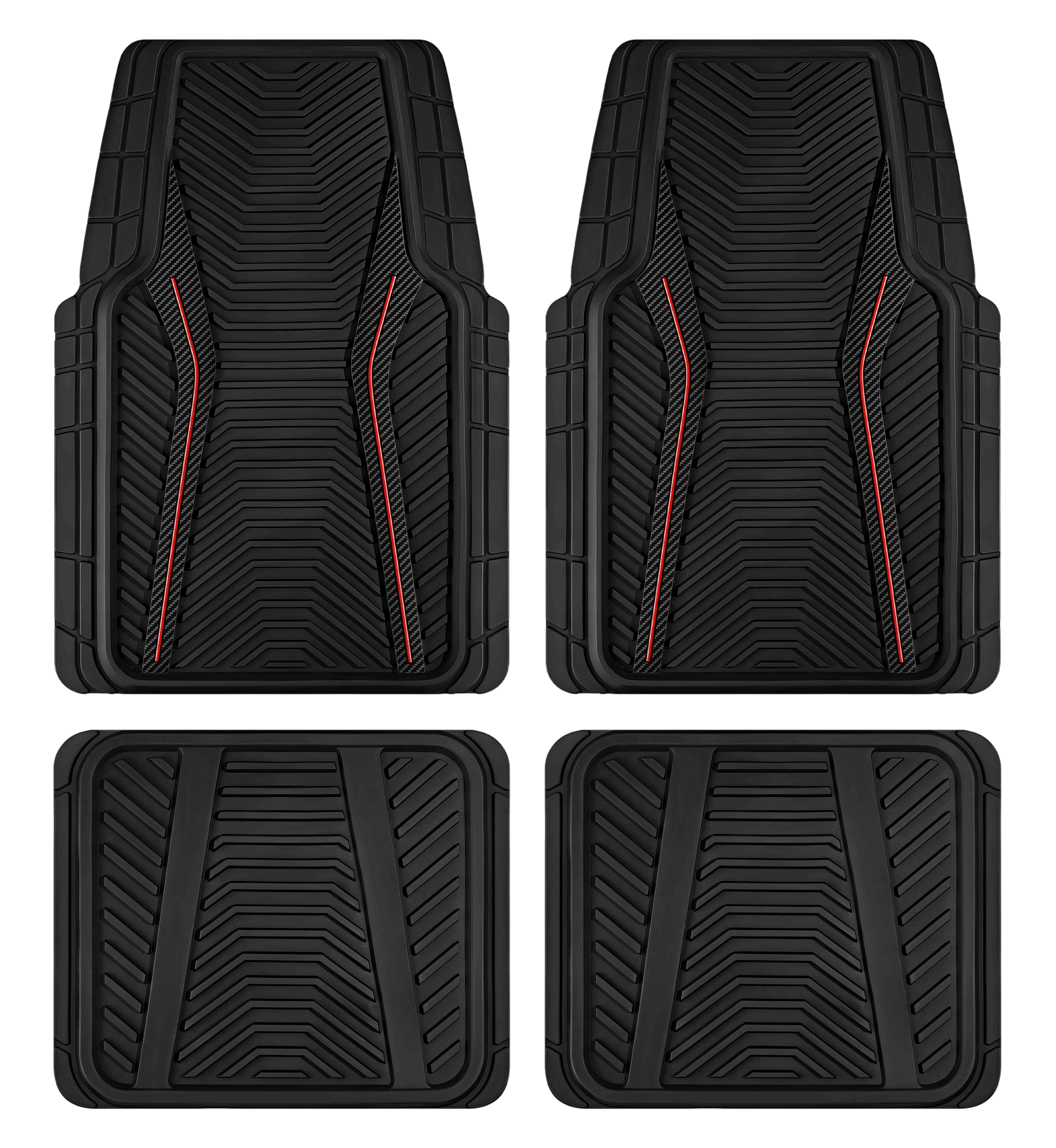 Auto Drive 4-Piece Rubber Car Floor Mats Carbon Fiber and piping Red