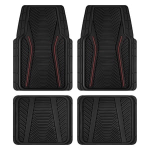 Auto Drive 4-Piece Rubber Car Floor Mats Carbon Fiber and piping Red
