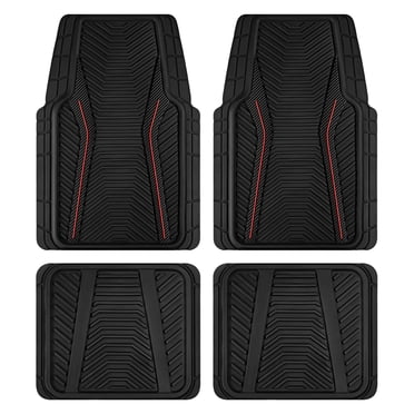 Auto Drive 4-Piece Rubber Car Floor Mats Carbon Fiber and piping Red