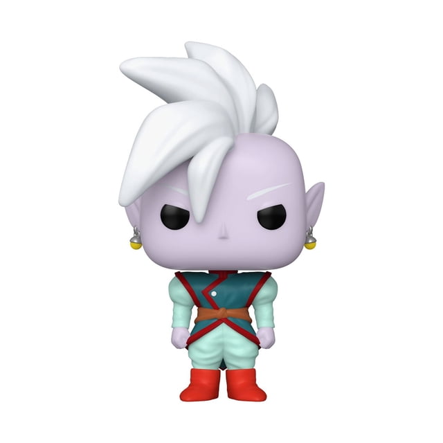 Funko Pop! Animation: Dragon Ball Super - Shin Vinyl Figure, a 4.85-inch stylized action figure with pale purple skin, large black eyes, and spiky white hair. It wears a teal and red outfit with a brown belt and red boots, ideal for Dragon Ball Super collectors and fans of bobble head vinyl figures.