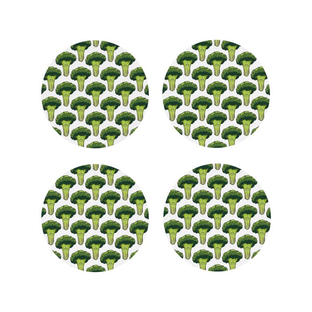 Vsdgher Mignons sous-Verres en Cuir à Imprimé Brocoli pour Boissons, sous-Verres Durables Ensemble de 4 pour Protection de Table, Décor de Maison Luxueux et Cadeau de Pendaison de Crémaillère - Forme Ronde
