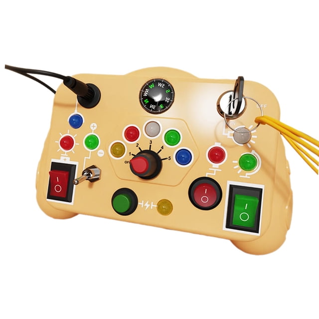 HILABEE Tableau d'Interrupteurs à DEL pour l'Apprentissage et le Développement des Habiletés Motrices Fines Aide Pédagogique en Jaune, avec des Lumières DEL Colorées et Plusieurs Interrupteurs pour le Jeu Interactif. Conçu pour Améliorer la coordination Oeil-Main, la Reconnaissance des Couleurs et les Habiletés Cognitives. Format Compact de 15,5 cm X 12,5 cm X 6 cm, Idéal pour les Tout-Petits. Comprend une Boussole et un Contrôle des Touches, Ce Qui en Fait un Excellent Jouet Électronique Éducatif