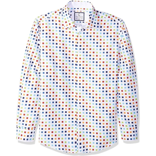 Azaro Uomo Chemise Habillée à Manches Longues pour Homme, Décontractée, Boutonnée, Coupe Ajustée, Carrés Légers, TG