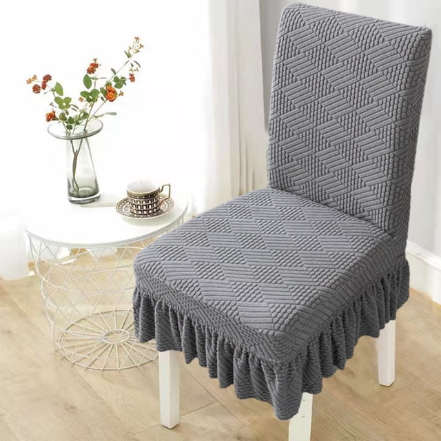 Stretch Dining Chair Covers with Skirt, Washable Spandex Slipcovers Full Protection, Elastic Non-Slip Seat Covers for Kitchen Wedding Banquet Home Decor, Dark Gray