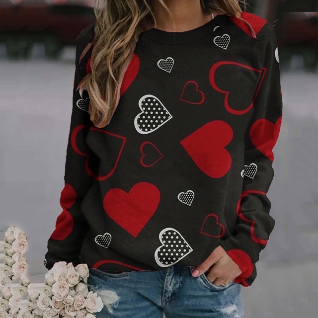 Aboser Chandails Molletonnés pour Femmes Love, Chandail de la Saint-Valentin à Col Rond, Hauts à Manches Longues pour Femmes, Chandails Molletonnés Y2K Surdimensionnés, Chandails Décontractés à Col Rond, Cadeaux pour Amies